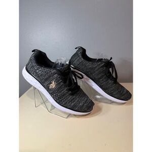 US Polo Assn Womens Knit Sneakers Gold Logo Athletic Shoes Size 8.5W